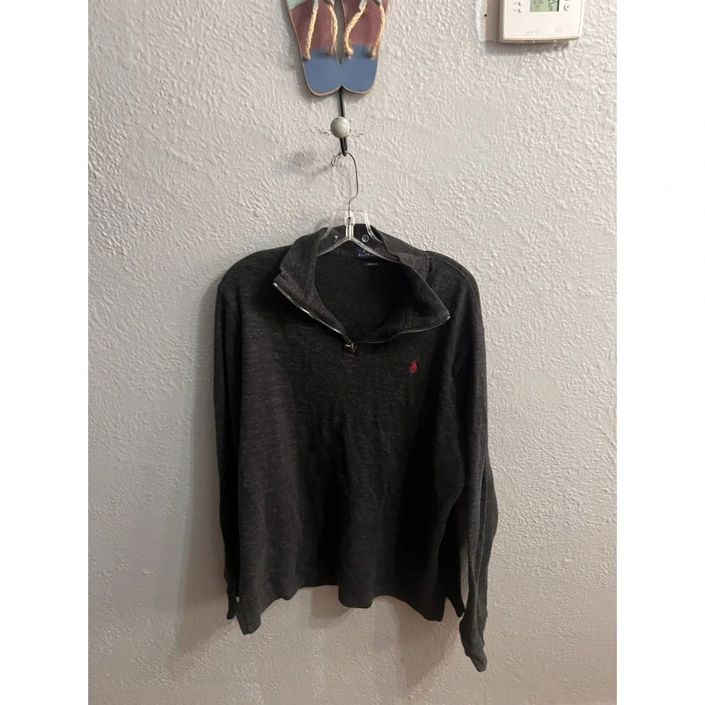 Polo Ralph Lauren Mens Charcoal Gray Estate Rib 1/4 Zip Size Large